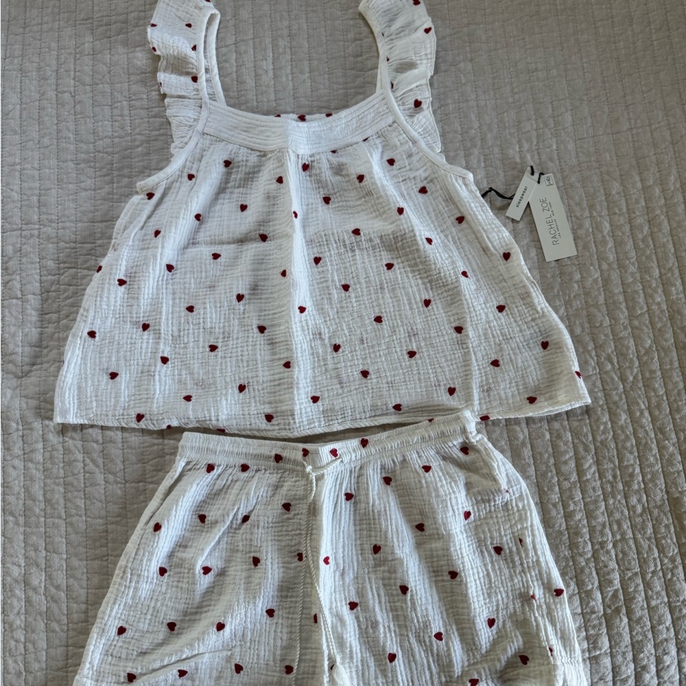 Rachel Zoe White and Red Heart Sleepwear Set